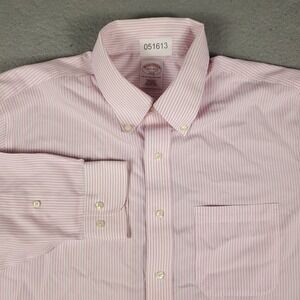 Brooks Brothers Shirt Mens 16.5 Pink Striped Dress Button Up Long Sleeve